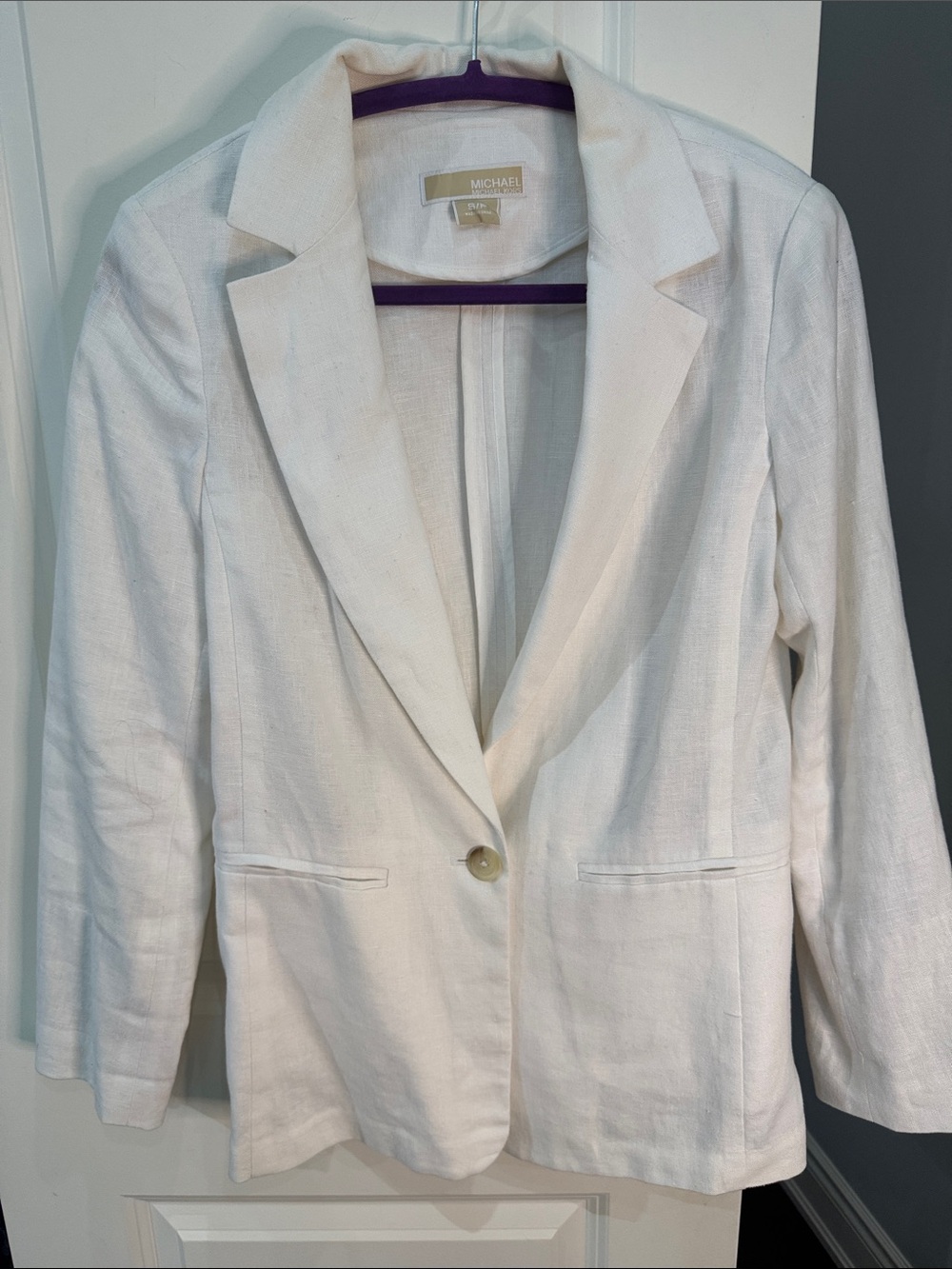 Michael Kors Cream Linen Single-Button Blazer